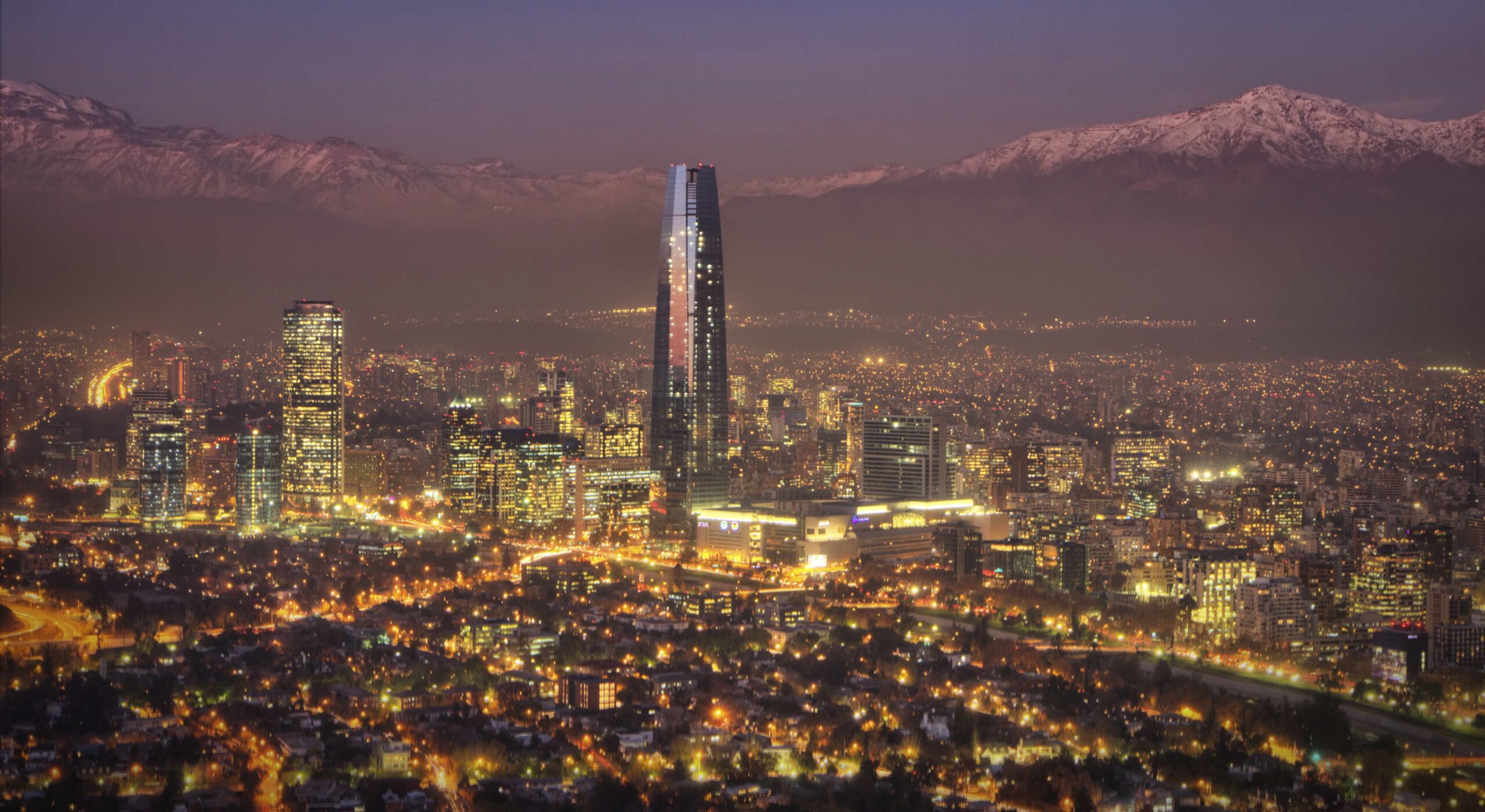 View of Santiago City and the Andes Mountains